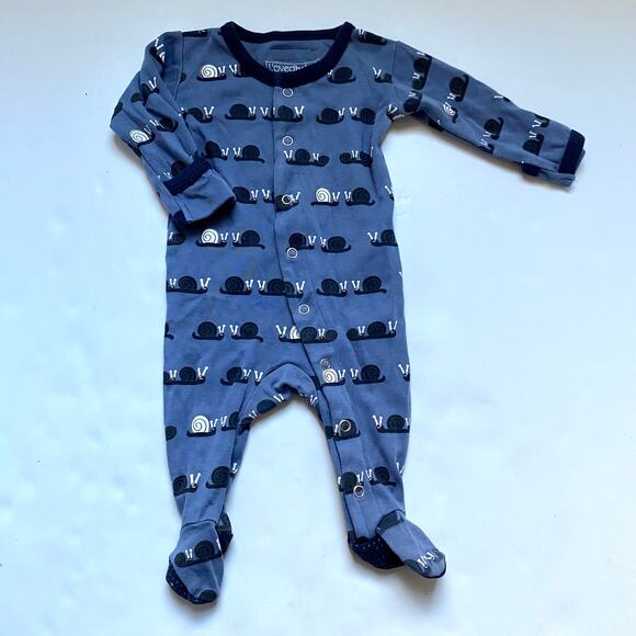 L'ovedbaby Blue Snail Print Snap Organic Cotton Footie - Picture 1 of 3